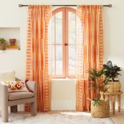 Featured Products 17 1pc Sheer Ophelia Printed Burnout Window Curtain Panel Orange - Opalhouseâ„¢ Designed With Jungalowâ„¢