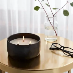 16oz Blackened Bowl Ceramic With Multi Woodwick And Dustcover Honeycrisp Apple Cider Candle Black - Threshold™