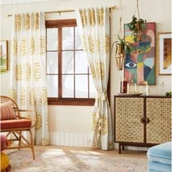 IRIS 19 1pc 50"x84" Light Filtering Jacquard Curtain Panel Gold - Opalhouse™ Designed With Jungalow™