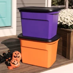 Sterilite 18 Gallon Orange Plastic Storage Container Bin Tote With Black Lid, Halloween -IRIS GUEST a9f43b31 35e0 4c1a 89db e6cc67339af9