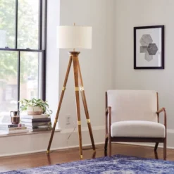 Oak Wood Tripod Floor Lamp Dark Brown - Threshold™ -IRIS GUEST c2f8f53a ec73 4620 85f4 88ec9ed0366f